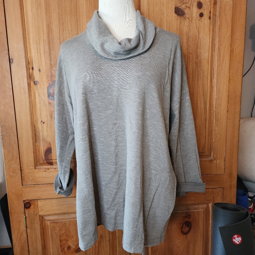 Pure Jill by J. Jill Cowl Neck Sweatshirt with Pockets Grey stripes Size XL